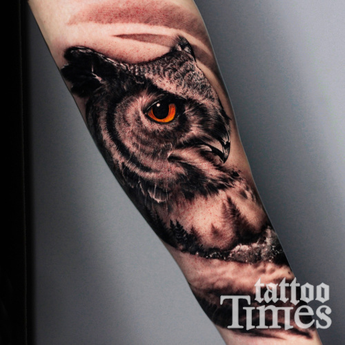 Татуировка филин и лес