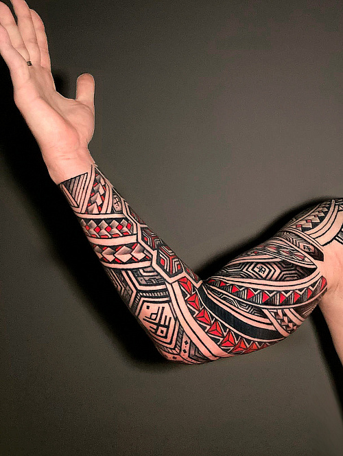 Тату рукав в стиле полинезия