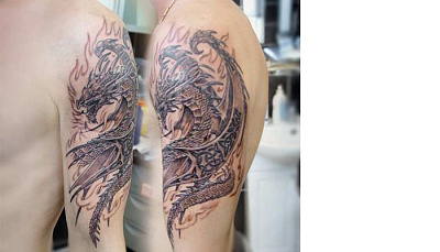 Татуировка дракон на плече с кельтским узором