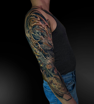 Тату рукав с пантерой