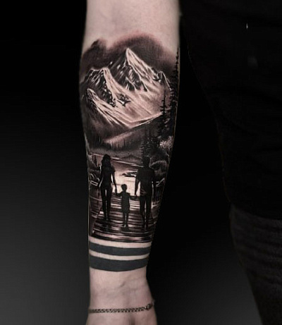 Тату силуэты и горы