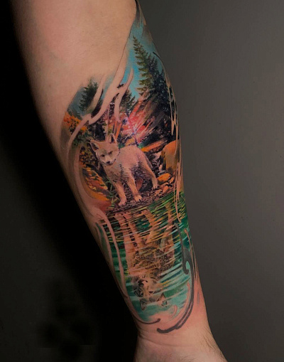 Тату волк и волченок