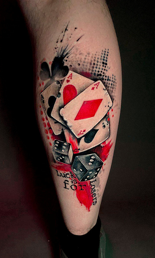 Тату карты и игральные кости с надписью Luck is for losers