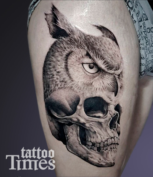 Тату череп и филин