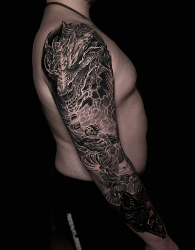 Тату рукав с драконом