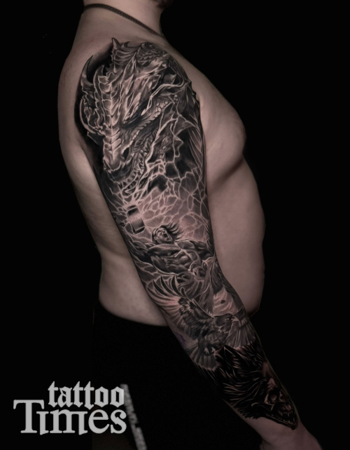 Тату рукав с драконом Тату рукав с драконом