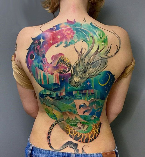 Тату дракон и космос