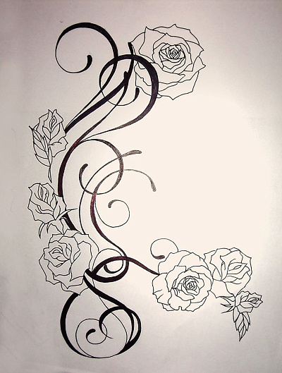 Эскиз женской татуировки узор с розами