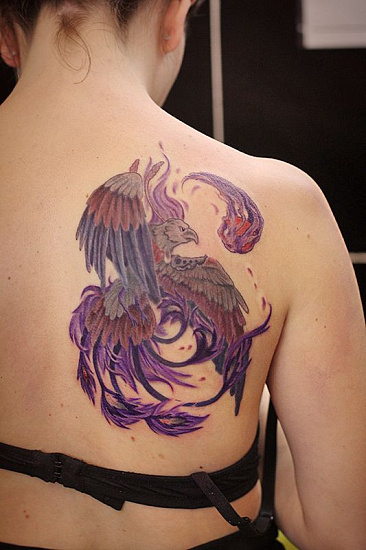 Татуировка фиолетовый феникс