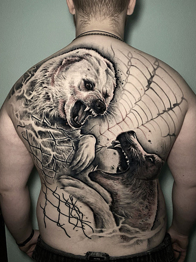 Тату псы с оскалом
