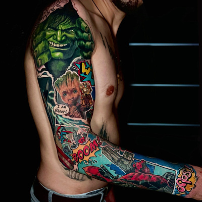 Тату рукав Марвел