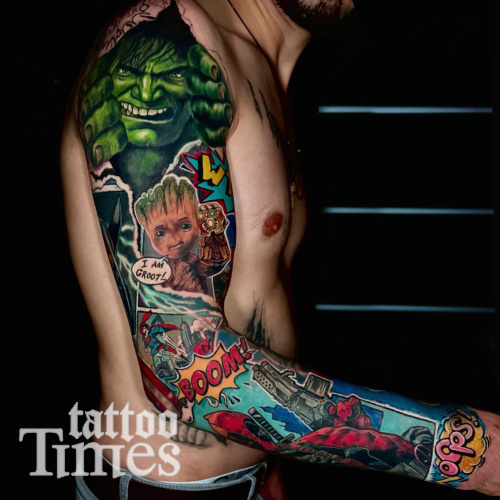 Тату рукав Марвел