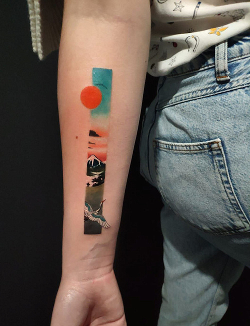 Тату японский пейзаж