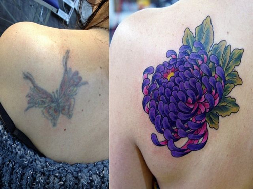Тату перекрытие цветок
