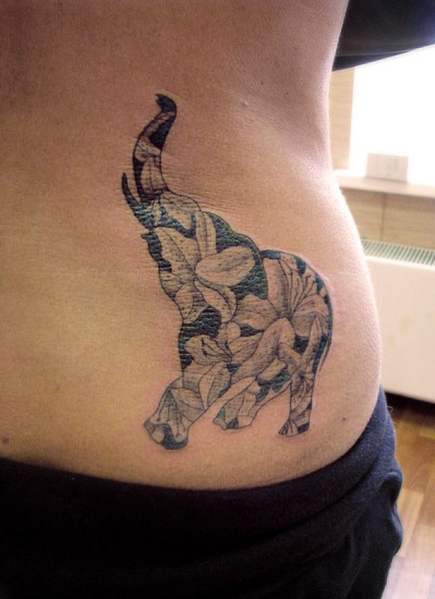 Татуировка цветочный слон