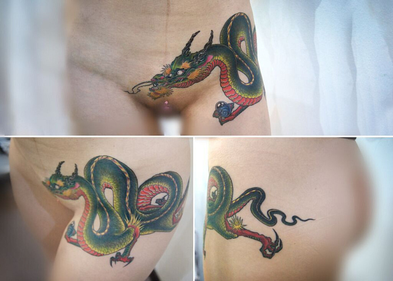 Татуировка интимная дракон