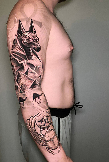 Тату рукав с анубисом
