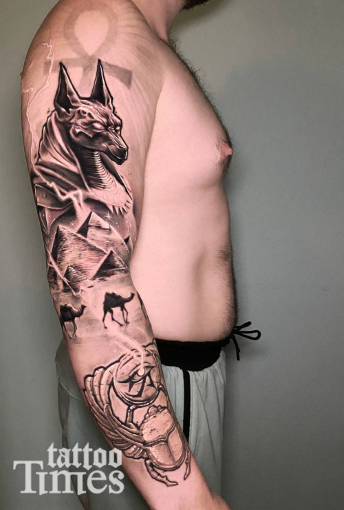 Тату рукав с анубисом