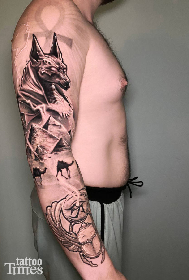 Тату рукав с анубисом